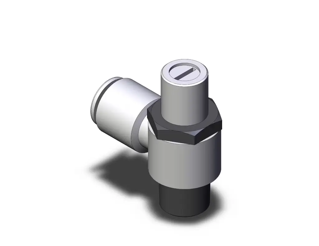 Régleurs de débit, Standard, Raccord instantané, Réglable avec un tournevis plat, Coudé 1/4 Tube ∅8