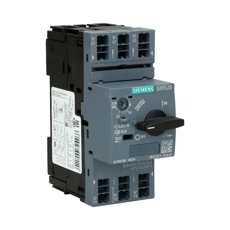 Disjoncteur de taille S00 pour la protection des moteurs, CLASS 10 Déclencheur de surcharge à temps dépendant 2,2...3,2 A Déclencheur de court-circuit 42 A Borne à ressort pouvoir de coupure standard