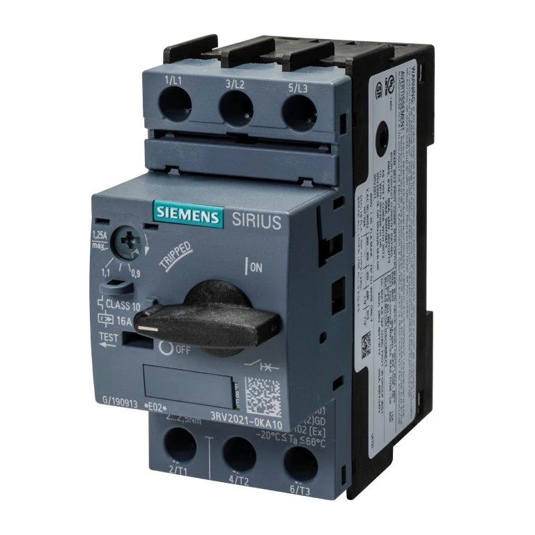 Disjoncteur de taille S0 pour la protection des moteurs, CLASS 10 Déclencheur de surcharge à temps dépendant 0,9...1,25 A Déclencheur de court-circuit 16 A Borne à vis pouvoir de coupure standard