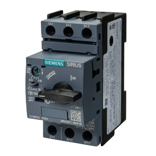 [3RV2011-0HA10] Disjoncteur de taille S00 pour la protection des moteurs, CLASS 10 Déclencheur de surcharge à temps dépendant 0,55...0,8 A Déclencheur de court-circuit 10 A Borne à vis pouvoir de coupure standard